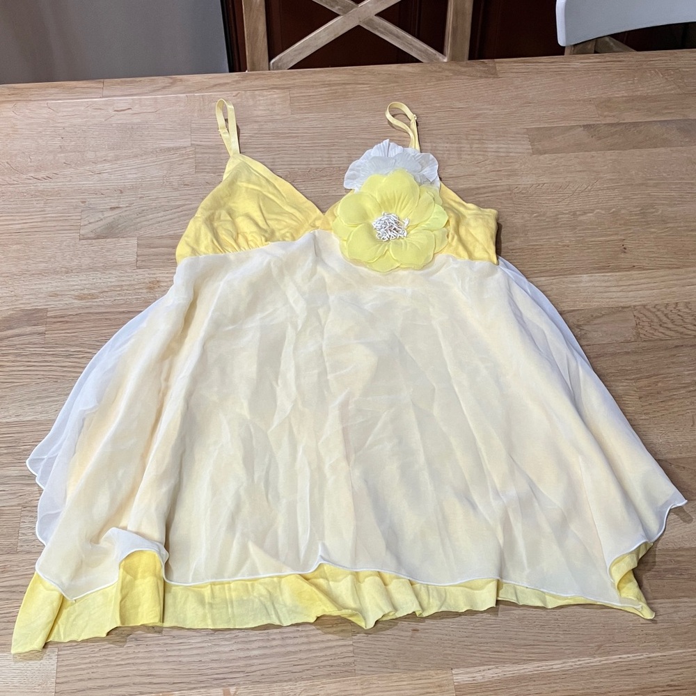 Y2K Pendora Japanese brand Yellow and White Women's Babydoll top Size:M